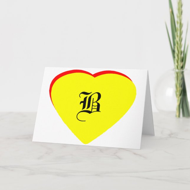 "B" Heart Yellow Red Wedding Invitation The MUSEUM (Front)