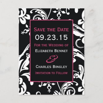 B&hp Contemporary Damask Save The Date Announcement Postcard by designaline at Zazzle