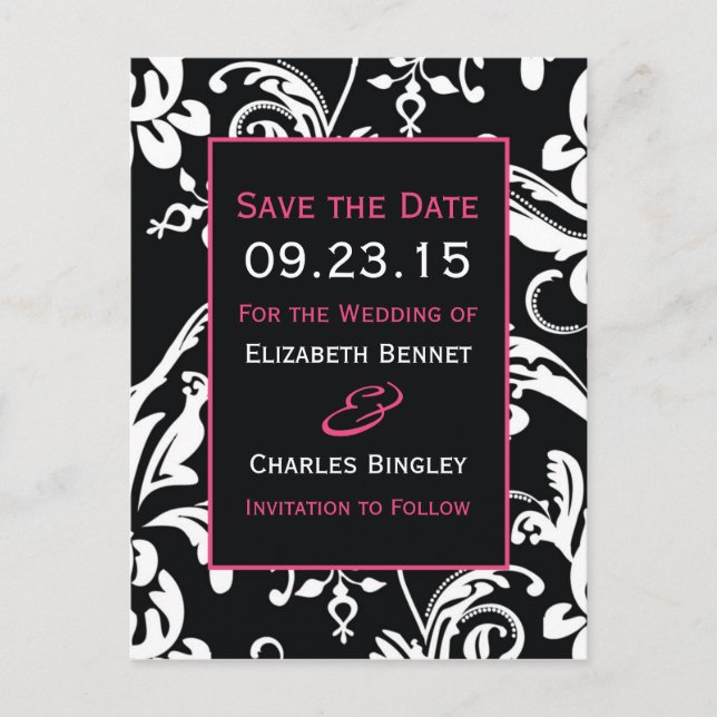 B&HP Contemporary Damask Save the Date Announcement Postcard (Front)