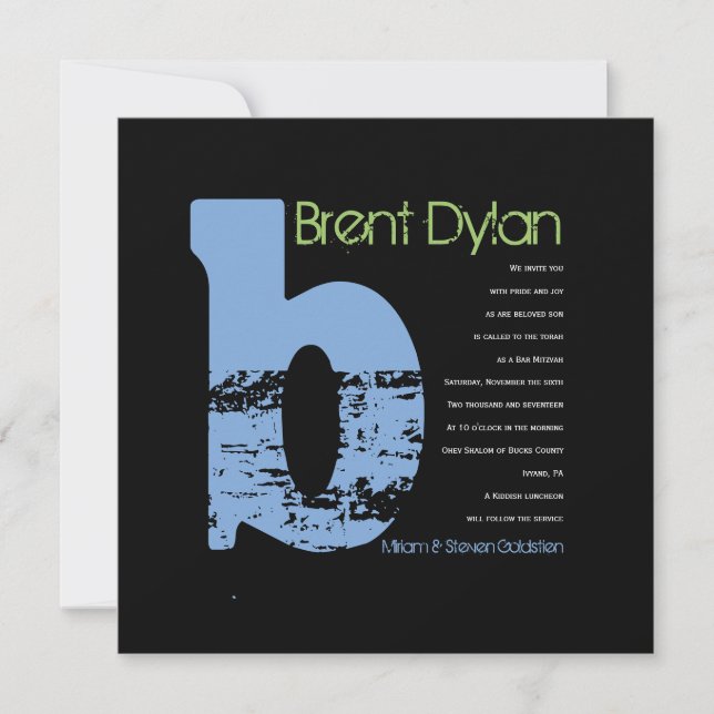 B Initial Collection Bar Bat Mitzvah Invitation (Front)
