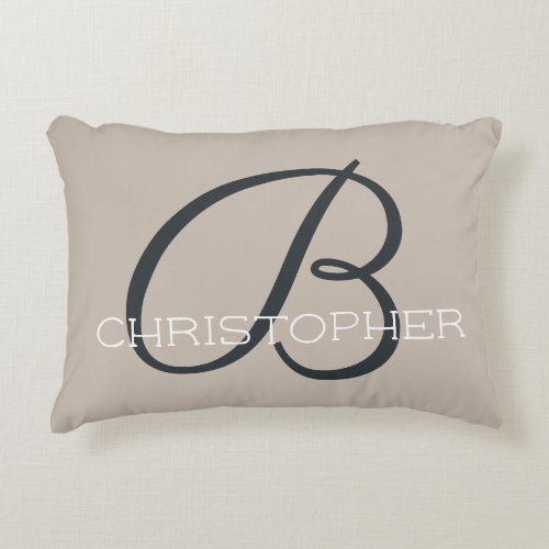 B Initial Custom Name Neutral Tan Taupe Neutral Accent Pillow