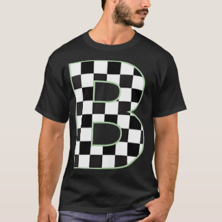 B Initial Monogram black & white checkerboard  T-Shirt