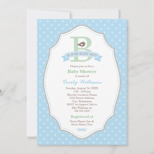 B is for Baby Blue Boy Baby Shower Invitation