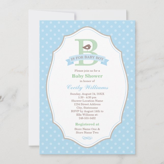 B is for Baby Boy Blue Baby Shower Invitation (Front)