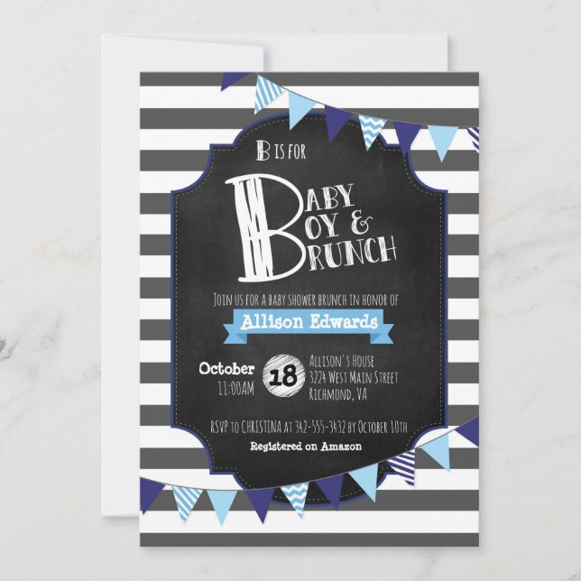 B is for Baby, Boy & Brunch Shower Invitation (Front)