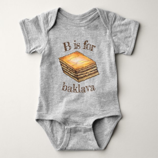 B is for Baklava Filo Honey Dessert Pastry Greek Baby Bodysuit (Front)
