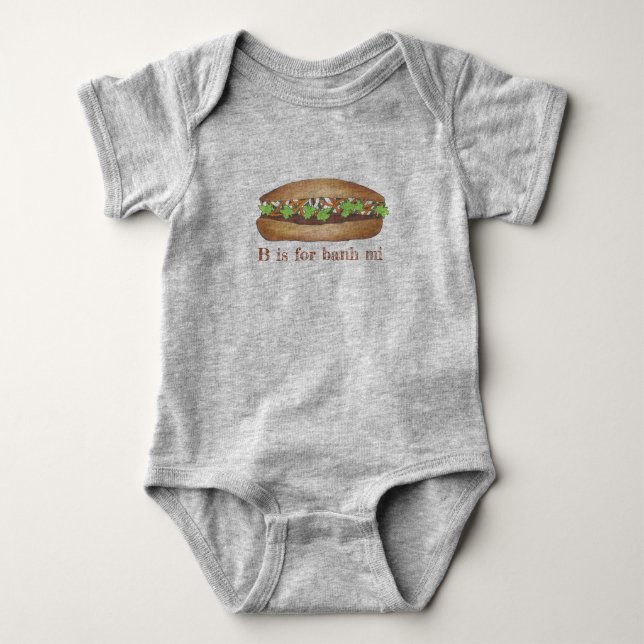B is for Banh Mi Vietnamese Food Pork Sandwich Baby Bodysuit (Front)