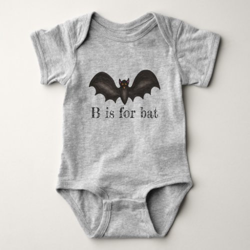 B is for Bat Flying Black Halloween Bat Spooky Baby Bodysuit