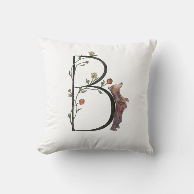 B is for Bear and Begonias Pillow! Throw Pillow (Front)