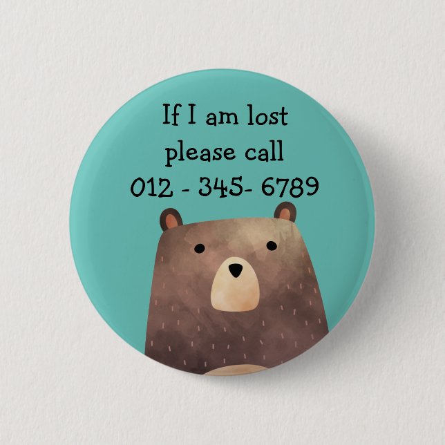 B is for Bear,  Child Emergency Contact Button (Front)