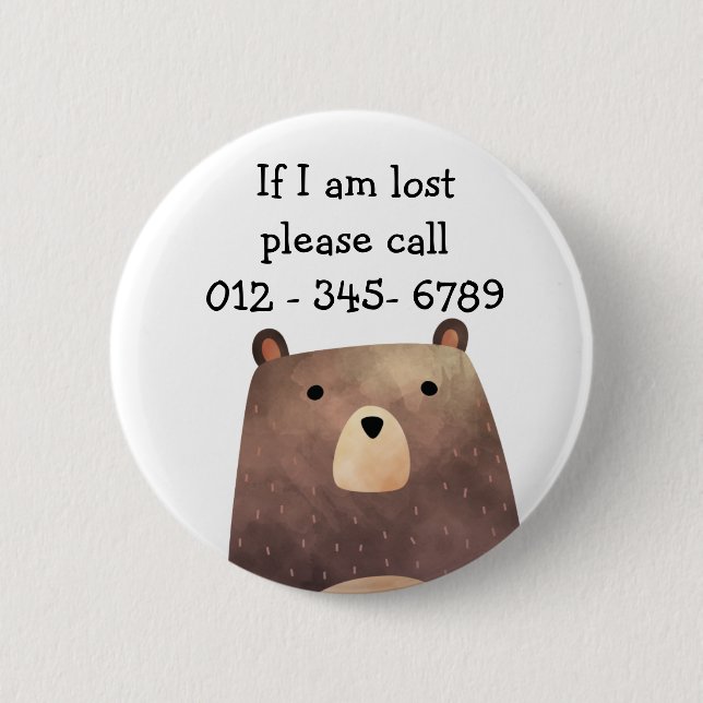 B is for Bear,  Child Emergency Contact Button (Front)