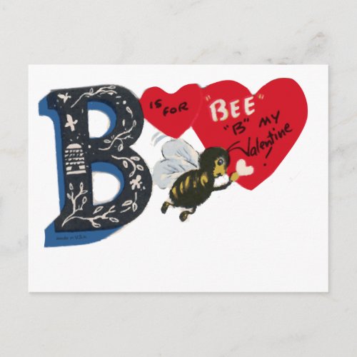 B is for BEE my valentine Holiday Postcard