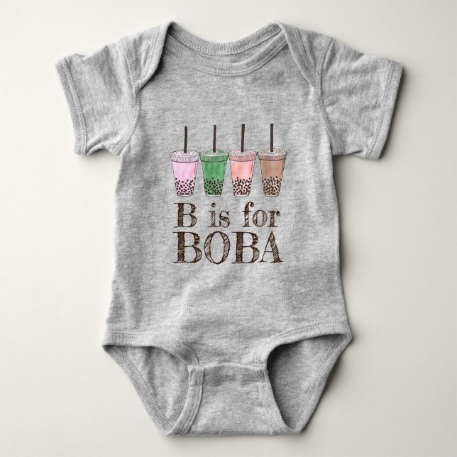 B is For Boba Bubble Tapioca Pearl Milk Tea Baby Bodysuit (Front)