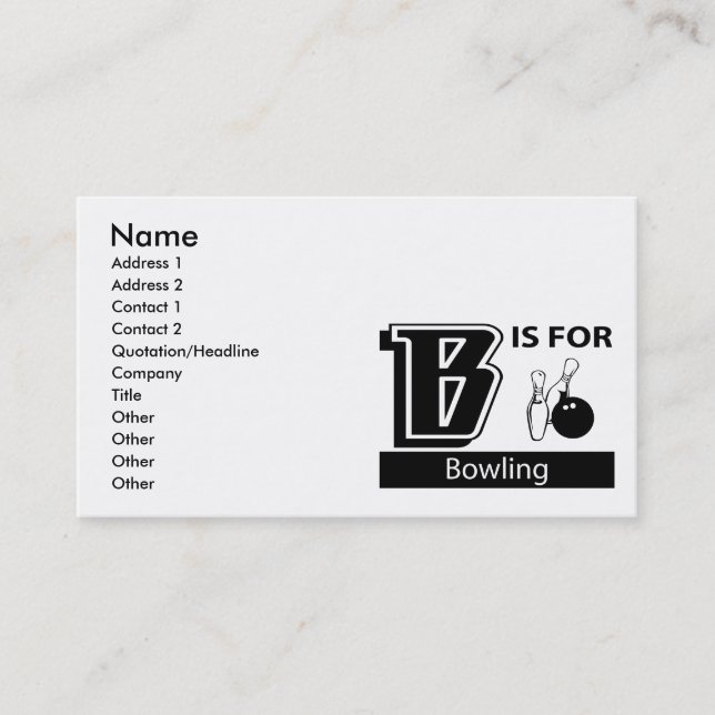 B Is For Bowling Business Card (Front)