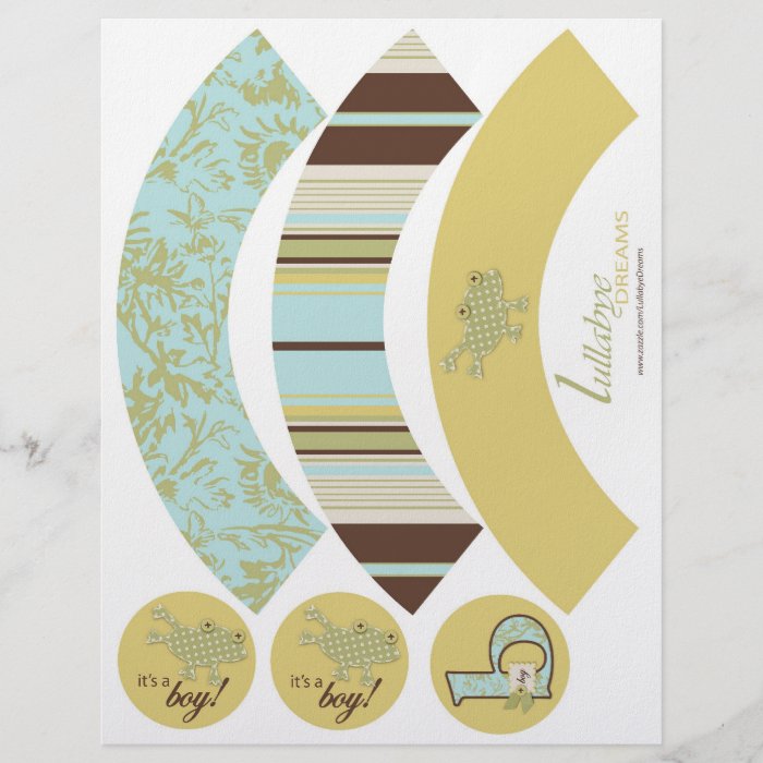 Stripe, Damask, Polka Dot Frog Cupcake Wrapper Flyer Design