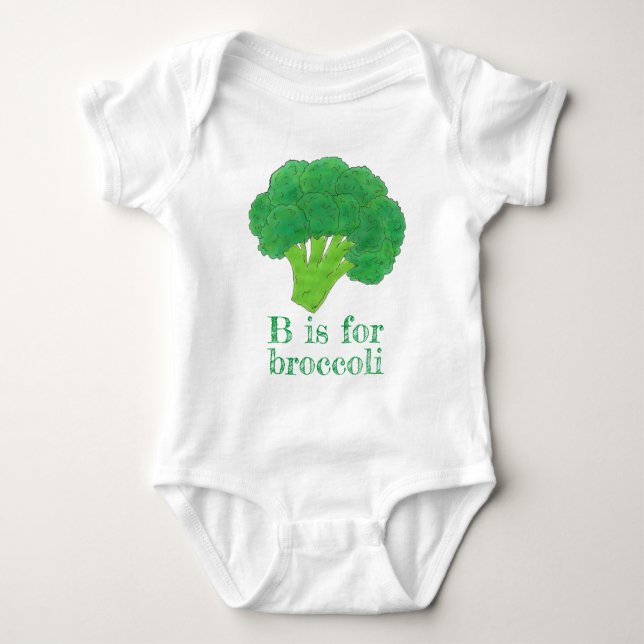B is for Broccoli Green Gardening Vegetable Baby Bodysuit (Front)