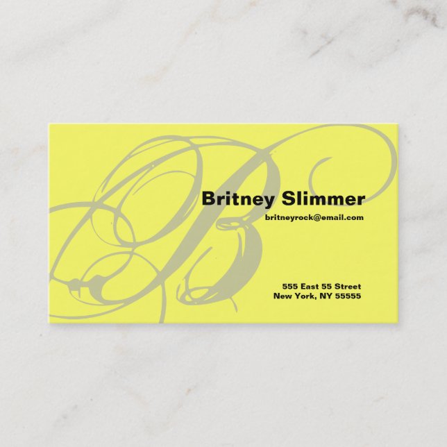B Letter Alphabet Business Card Yellow (Front)