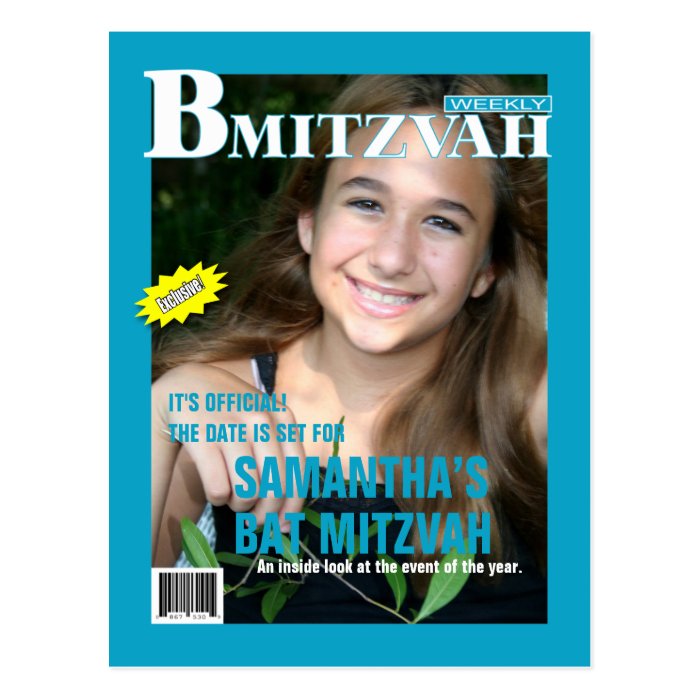 B Mitzvah Magazine Save the Date Postcard, Turq.