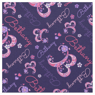 B monogram and personalized name Bethany fabric