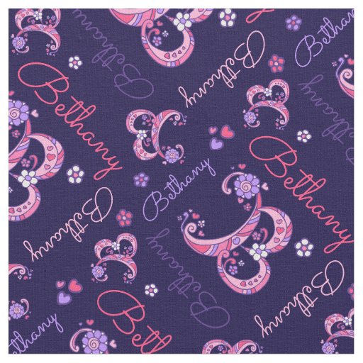 B monogram and personalized name Bethany fabric