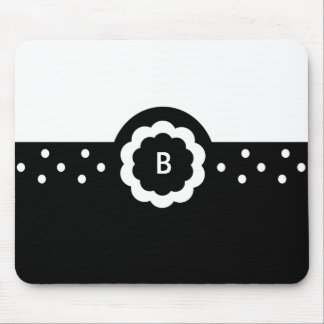 B :: Monogram B Dotted Black & White Mousepad