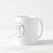 B  monogram, customer specific leafy wreath  coffee mug (Front Right)