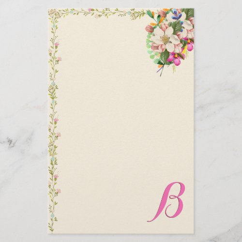 B Monogram Floral Bouquet Stationery