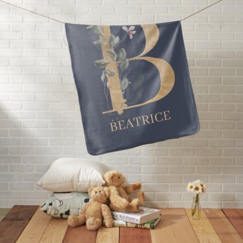 B Monogram Floral Personalized Baby Blanket