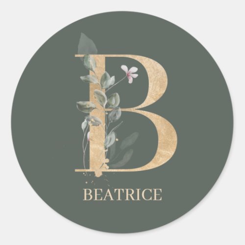 B Monogram Floral Personalized Classic Round Sticker