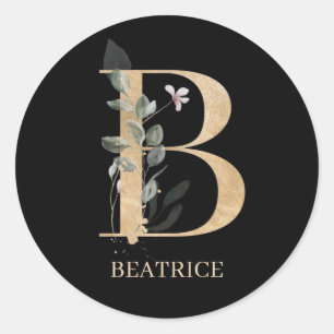 B Monogram Floral Personalized Classic Round Sticker