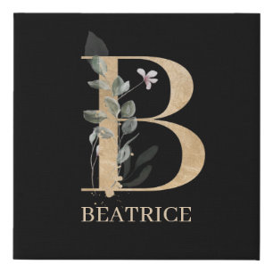 B Monogram Floral Personalized Faux Canvas Print