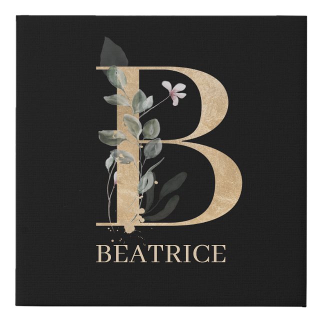 B Monogram Floral Personalized Faux Canvas Print (Front)