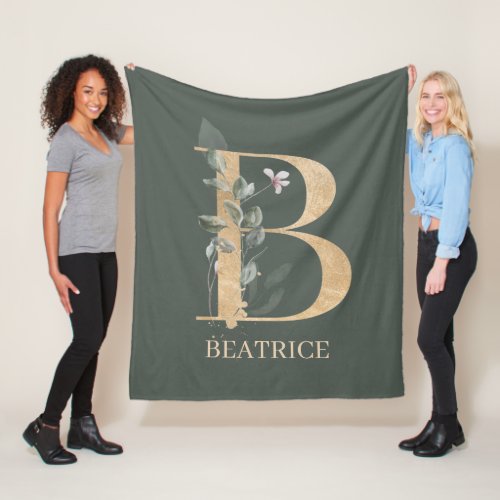 B Monogram Floral Personalized Fleece Blanket