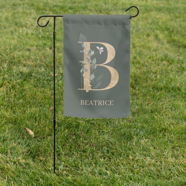 B Monogram Floral Personalized Garden Flag (In SItu)