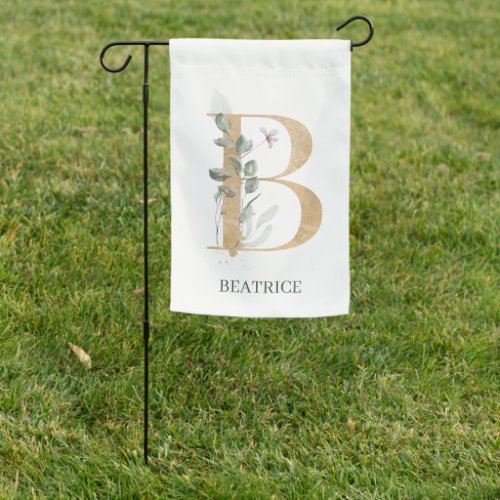 B Monogram Floral Personalized Garden Flag