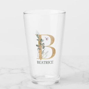 B Monogram Floral Personalized Glass