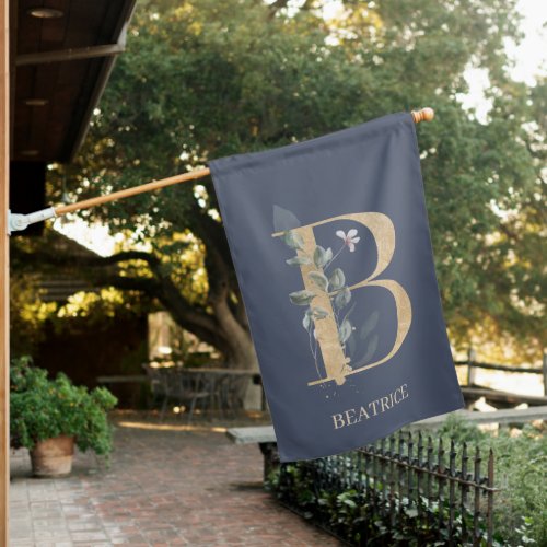 B Monogram Floral Personalized House Flag