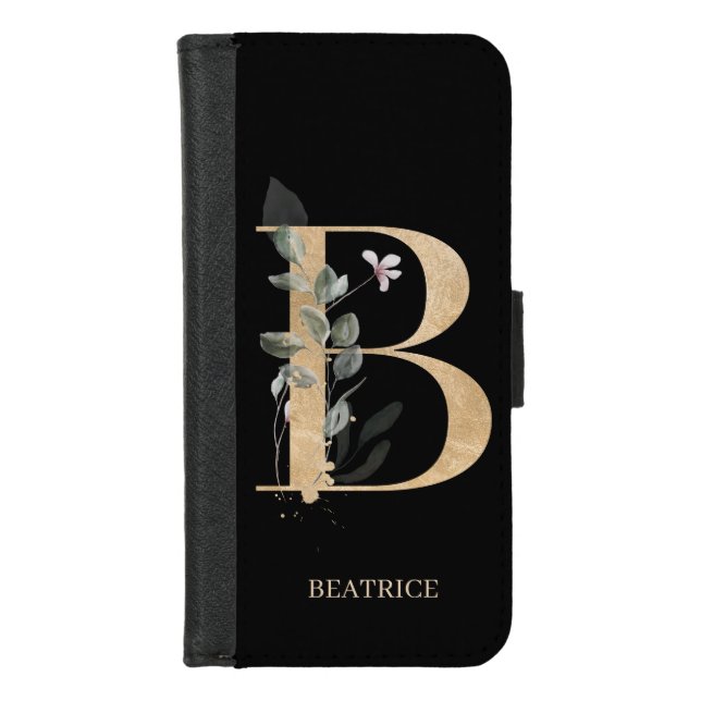 B Monogram Floral Personalized iPhone Wallet Case (Front)