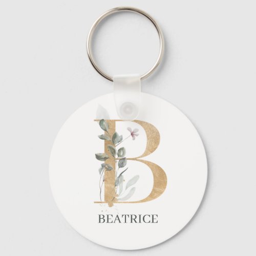 B Monogram Floral Personalized Keychain