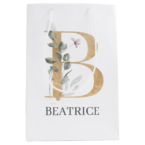 B Monogram Floral Personalized Medium Gift Bag