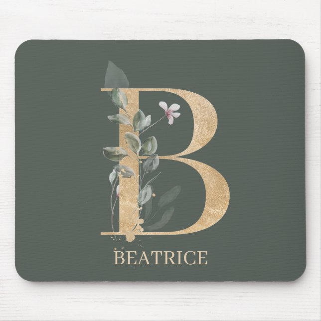 B Monogram Floral Personalized Mouse Pad (Front)