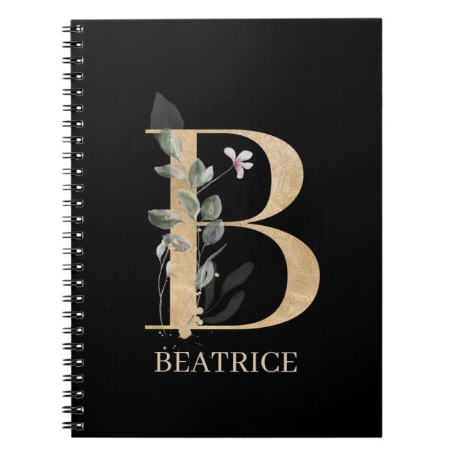 B Monogram Floral Personalized Notebook (Front)