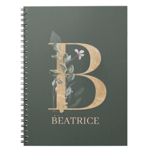 B Monogram Floral Personalized Notebook