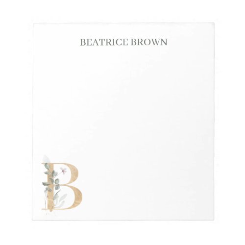 B Monogram Floral Personalized Notepad