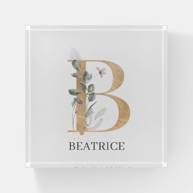 B Monogram Floral Personalized Paperweight (Front)