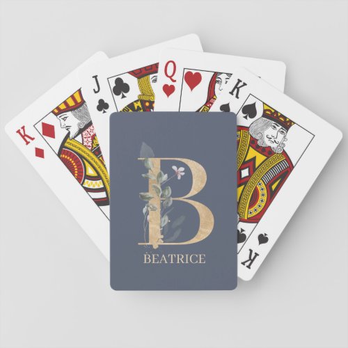 B Monogram Floral Personalized Playing Cards