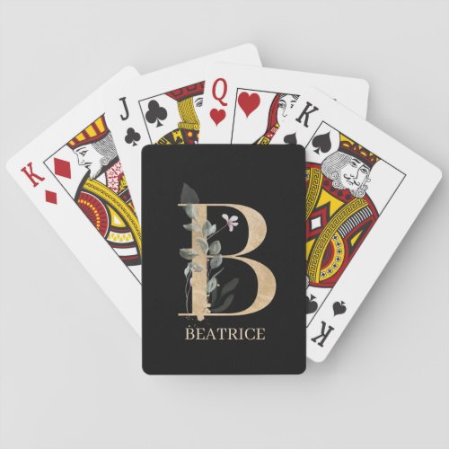 B Monogram Floral Personalized Poker Cards