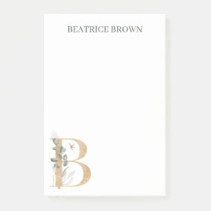 B Monogram Floral Personalized Post-it Notes