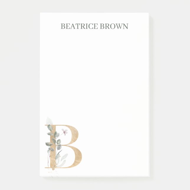 B Monogram Floral Personalized Post-it Notes (Front)