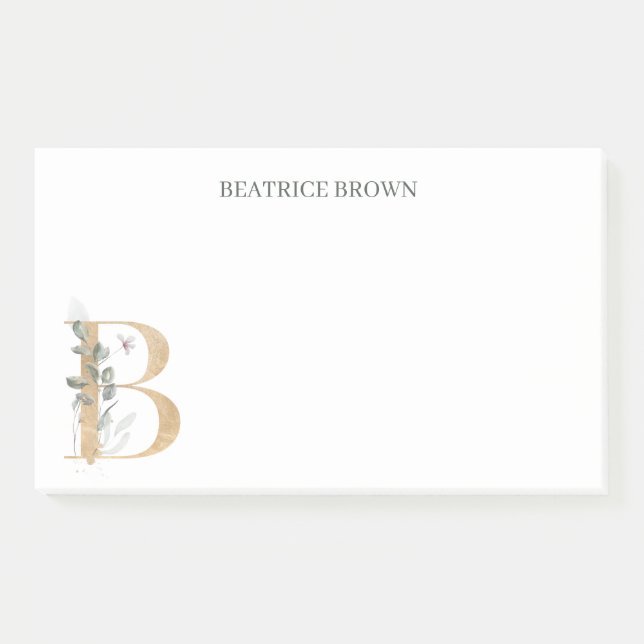 B Monogram Floral Personalized Post-it Notes (Front)